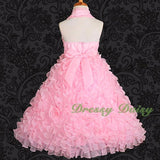 FG148 Girls Beads Halter Embossed Flower Girl Dresses Party Pageant Dress Size 2-9