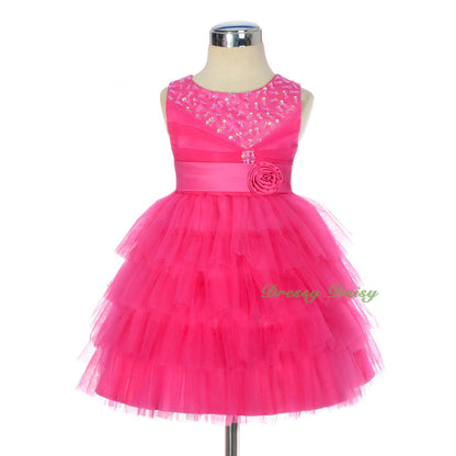 FG308 Girls Beaded Tulle Flower Girl Dresses Pageant Party Occasion Dress Size 2-8