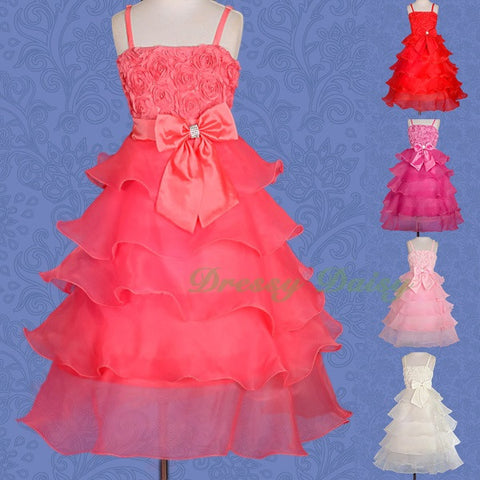 FG136 Girls Tiered Wedding Flower Girl Party Dresses Pageant Dress Size 2-9