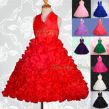 FG148 Girls Beads Halter Embossed Flower Girl Dresses Party Pageant Dress Size 2-9
