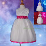 FG208 Girls Rhinestones Ribbon Trimming Flower Girl Pageant Party Dresses Size 2-10