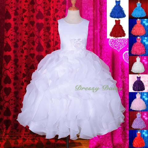 FG234 Girls Ruffle Flower Girl Dresses Pageant Gown Party Communion Dress Size 4-12