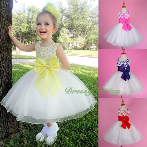 FG246 Girls' Big Bow Tulle Flower Girl Dresses Party Pageant Dress Size 2-9