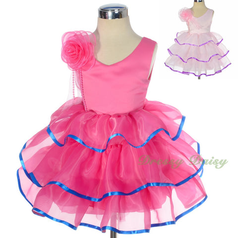FG295 Satin Organza Tiered Dress Party Wedding Birthday Flower Girl Size 9 Months - 4