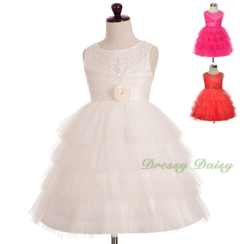 FG308 Girls Beaded Tulle Flower Girl Dresses Pageant Party Occasion Dress Size 2-8