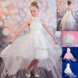 FG326 Rosettes Halter Ball Gown Formal Dress Wedding Flower Girl Pageant Size 4-14
