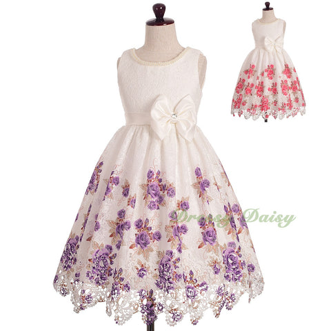 FG331 Girls' Lace Scalloped Hem Wedding Flower Girl Pageant Party Dresses Size 3-10