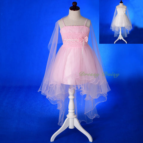FG339 Diamante Floral Lace Pageant Wedding Flower Girl Dresses w/ Train Size 2-9