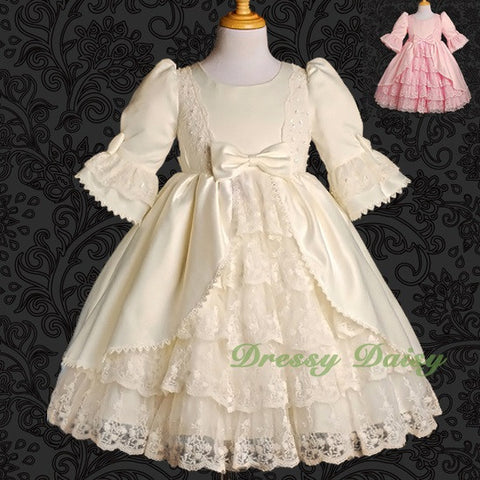 VD003 Lace Satin Victorian Princess Flower Girl Dresses Party Dress Size 12m-9